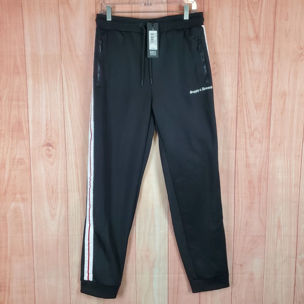 Supply & Demand Purge Jogger Pants Mens Large Black Striped Tapered Leg Athletic